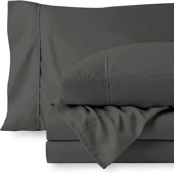 100% Bamboo 3 Piece Fitted Sheet Set, 18' Deep Pocket, ( 1 Piece Fitted sheet and Two Pillowcases ), 100% Organic Bamboo - Cal king Size - Dark Gray Solid.