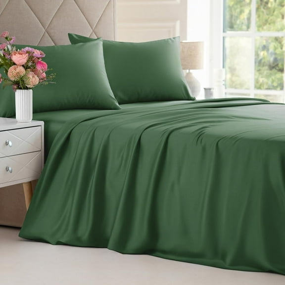 CGK Linens 4-Piece Luxury Bamboo Cooling Sheet Set - King Size 100% Bamboo Derived Rayon Premium Bed Sheets, Emerald Green