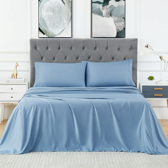 100% Bamboo Bed Sheet and Pillowcase Set, 3 Pcs Bedding Sheets with 16 inch Deep Pocket Fitted Sheet, Flat Sheet & Pillowcase