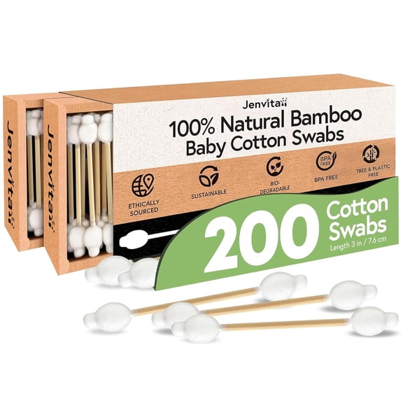 100% Bamboo Cotton Swabs for Ears (200-Pack) - Perfect for Baby & Personal Care | Double-Tipped Ear Swabs Cotton for Makeup & Cleaning | FSC Certified & Hypoallergenic, Made for All Ages & Pet