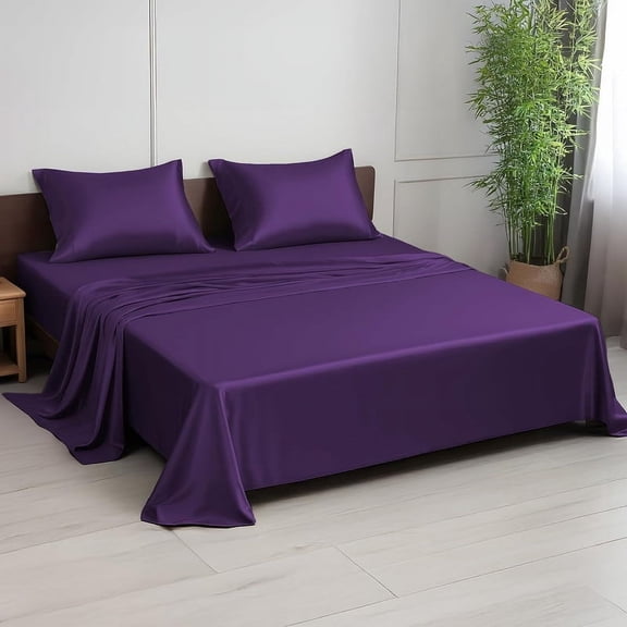 100% Bamboo King Sheet Set - Ultra Soft, Breathable & Cooling, Ideal for Hot Sleepers, 16" Deep Pocket, Hotel Luxury Bedding (Purple)