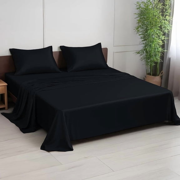 100% Bamboo Queen Sheet Set - Ultra Soft, Breathable & Cooling, Ideal for Hot Sleepers, 16" Deep Pocket, Hotel Luxury Bedding (Jet Black)