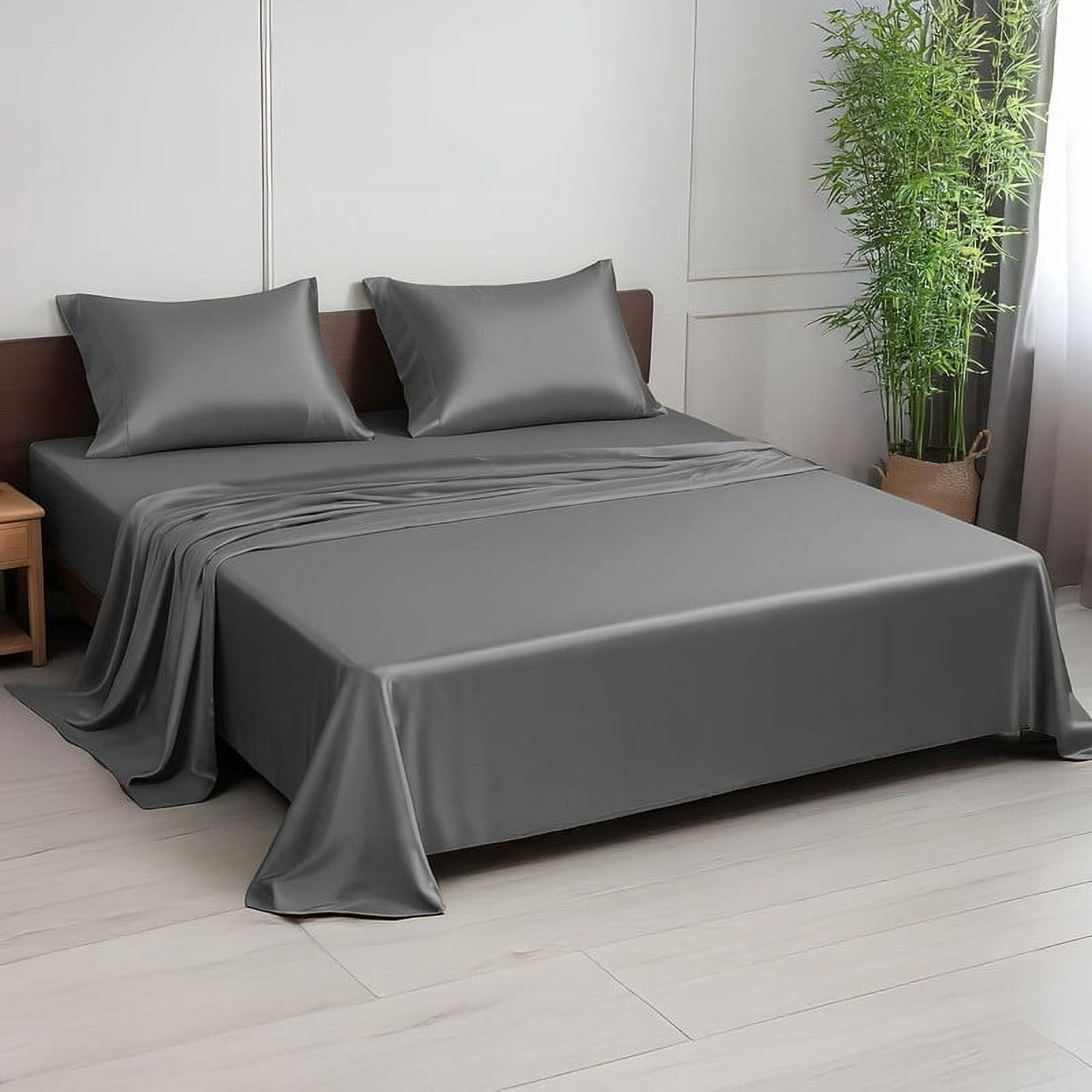 100% Bamboo Twin Sheet Set - Ultra Soft, Breathable & Cooling, Ideal for Hot Sleepers, 16" Deep Pocket, Hotel Luxury Bedding (Charcoal Grey)