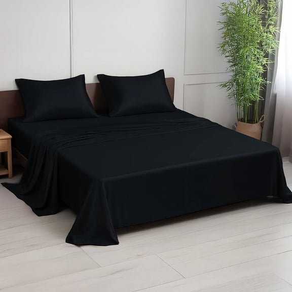 100% Bamboo Twin Sheet Set - Ultra Soft, Breathable & Cooling, Ideal for Hot Sleepers, 16" Deep Pocket, Hotel Luxury Bedding (Jet Black)