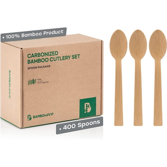 100% Bamboo Utensils - Carbonized Disposable Cutlery Biodegradable and Sanitized - Heavy Duty & Fully Functional (Fork - 400 Pieces)