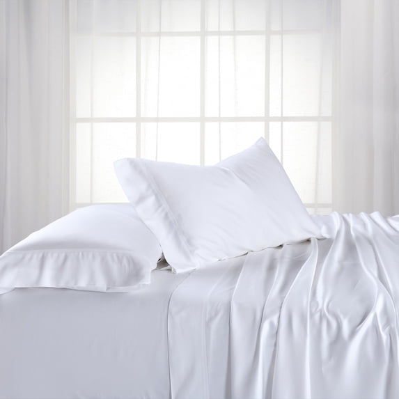 100% Bamboo Viscose Sheets Woven at 600 Thread Counts, Softest Sheet Set with Deep Pockets -Split California King-White