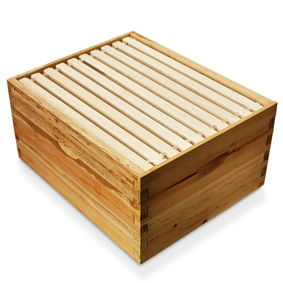 100% Beeswax Beehive 10 Frame Kit Super Box and 10 Deep Frames with Foundations for Langstroth Beekeeping