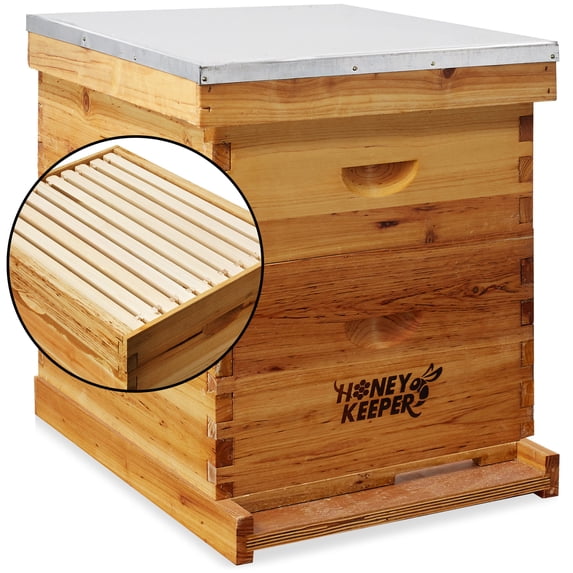 100% Beeswax Beehive 20 Frame Complete Box Kit (10 Deep and 10 Medium) with Metal Roof for Langstroth Beekeeping