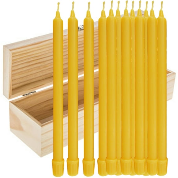 100% Beeswax Candles (Set of 12 in Box) Organic Hand Made - 11 Inch Tall, 5/8 Inch Diameter