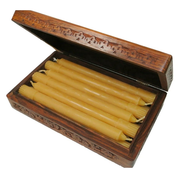 100% Beeswax Candles Tapers - 8 Inch Tall, (Set of 12), Wood Box