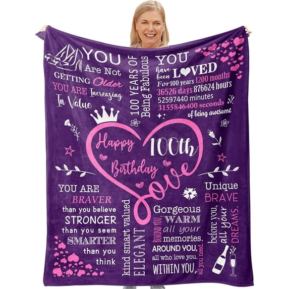 100 Birthday Decorations, 100th Birthday Gifts for Women, Gift for 100 Year Old Female,100th Birthday Gifts Ideas for Grandma, Mom, Friend, Wife, Blanket (50 X 60 Inches)