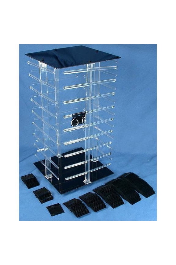 100 Black Earring Cards Revolving Rotating Display 4 Sided Stand