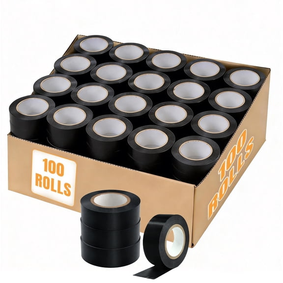 100 Black Electrical Tape, 3/4 in x 66 ft, Waterproof Vinyl Electric Tape, High Temperature Insulation Tape for Home Outdoor Wire Repair, Electrical Protection, Automotive and Industrial Use