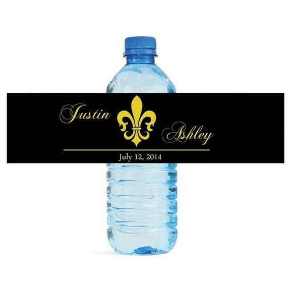 100 Black Fleur de Lis Wedding Anniversary Engagement Party Water Bottle Labels 8"x2"