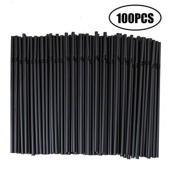 100 Black Plastic Cocktail Straws, for Parties Drinks, Disposable, Fun and Decorative, for Kids and Adults, Easy to Use