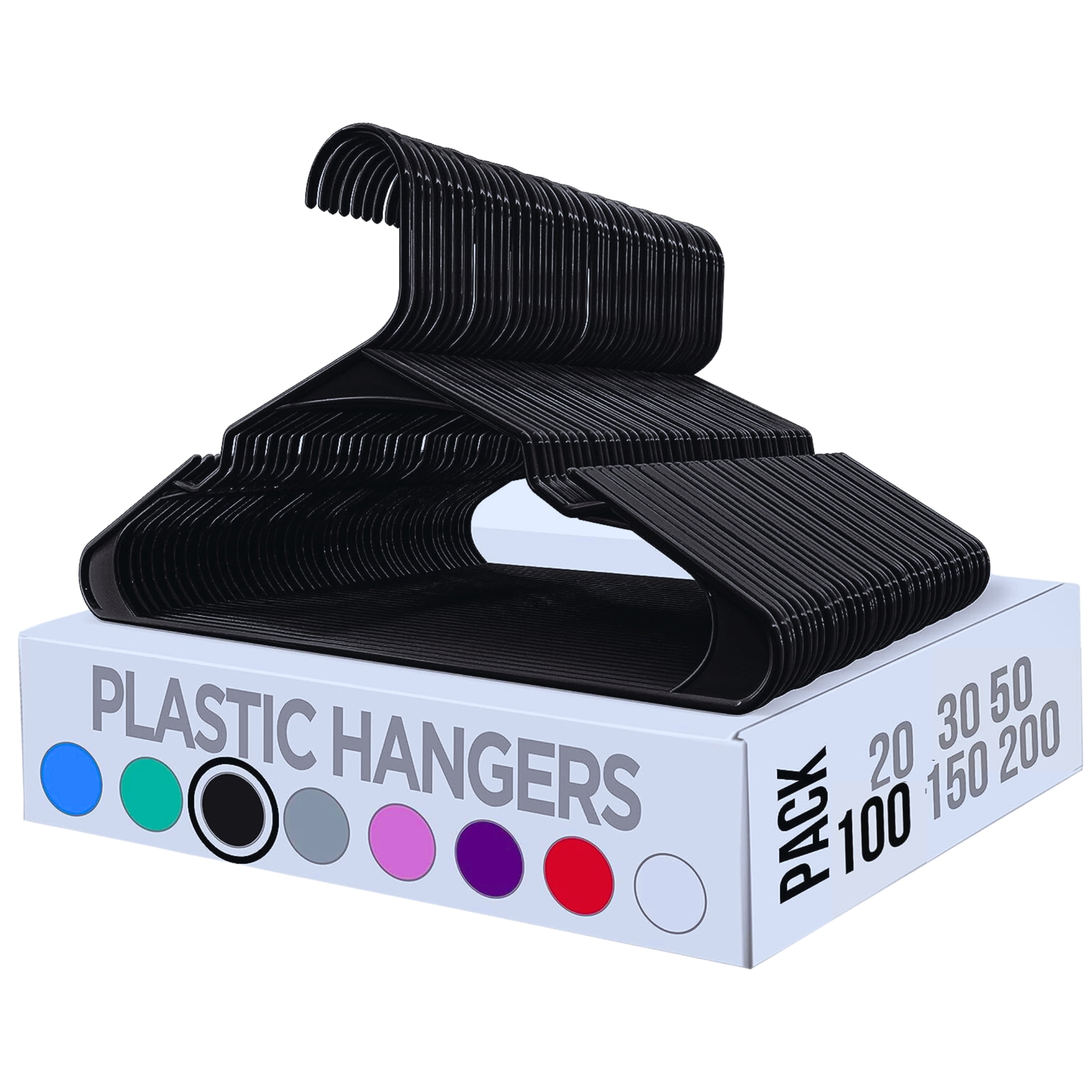 (100) Black Plastic Hangers, 16.5x9in Ultimate Space-Saver Premium Heavy-Duty Clothes Shirts Blouses Dress Multipurpose Non-Slip Hanger Unclutter Home Wardrobe Organizers & CUSTOM Storage Carrier
