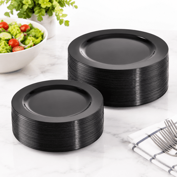 100 Black Plastic Party Plates - Heavy Duty Disposable Set for Birthdays, Weddings, and Events