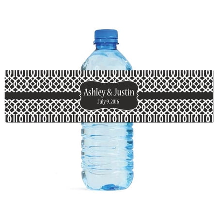 100 Black Trellis Moroccan Background Wedding Water Bottle Labels Engagement Party 8"x2"