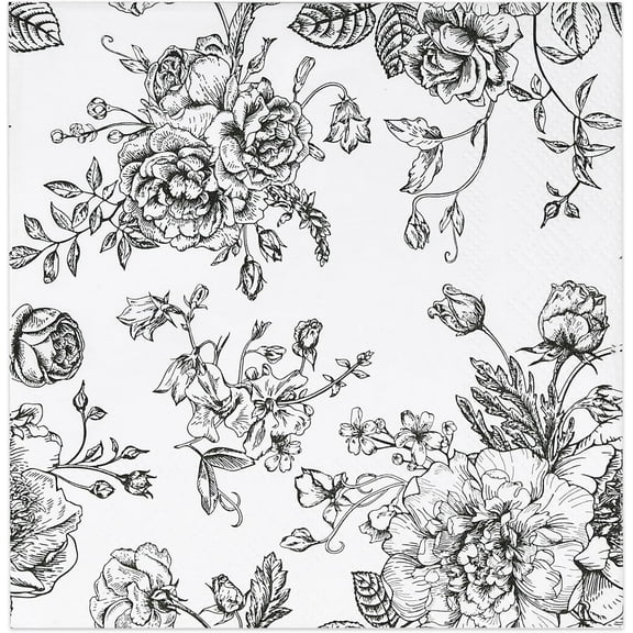 Gift Boutique Black & White Floral Disposable Paper Napkins