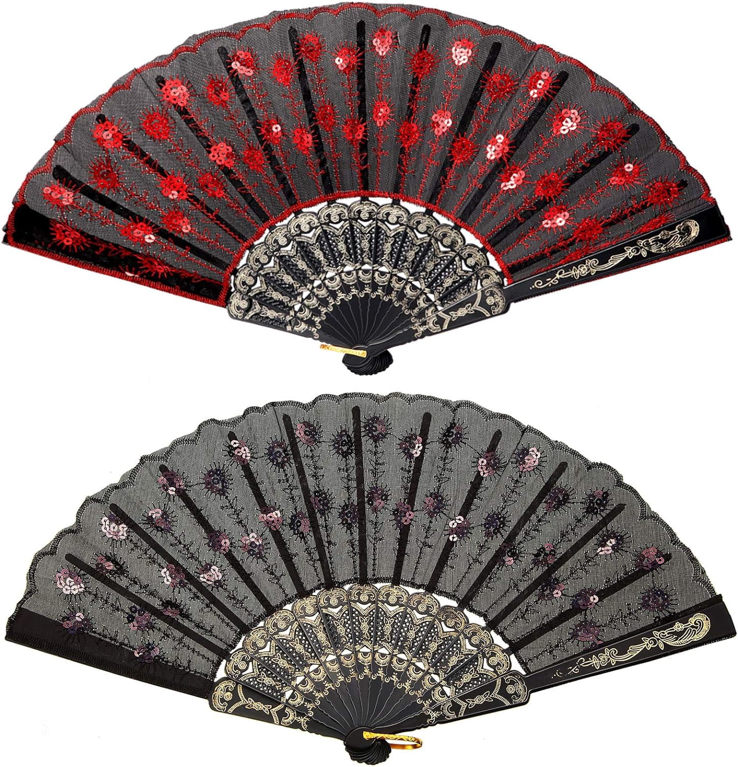 100 Black red and black Hand Held Folding Fans w/Gift Bags for Party Favors, Party Decor, Church, Baptism, First Communion, Religious Gift,