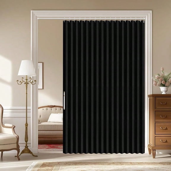 100% Blackout Accordion Door Closet Curtain Door Curtain Invisible Applicable Bedroom Room Living Room Doorway Black 72" W x 78" L 1 Panel