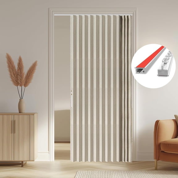 100% Blackout Accordion Door Curtain for Sliding Glass Door with Tracks (1 Panel, 53 W x 79 L, Cream White)