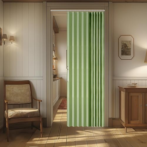 100% Blackout Accordion Doors Interior Magnetic Door Curtain Accordion Door Curtain Invisible Applicable Bedroom Room Living Room Doorway (Green 52" W x 78" L 1 Panel