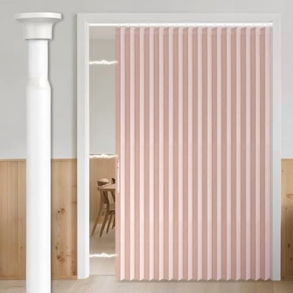 100% Blackout Accordion Doors Interior Magnetic Door Curtain Front Door Curtains for Glass Window Sets (1 Pack, 74 W x 78 L, Pink+Rod)