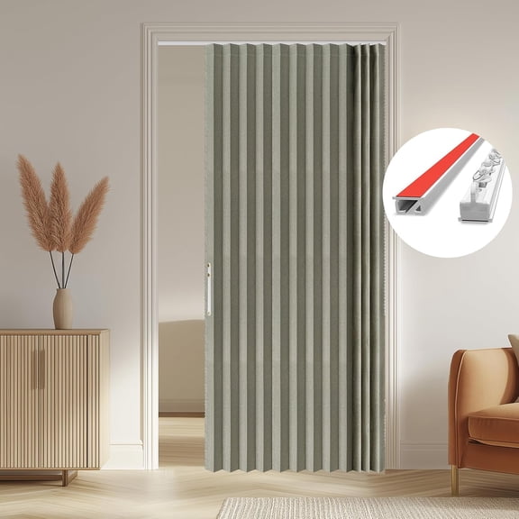 100% Blackout Accordion Folding Door Curtain with Tracks Grey 53W x 79L