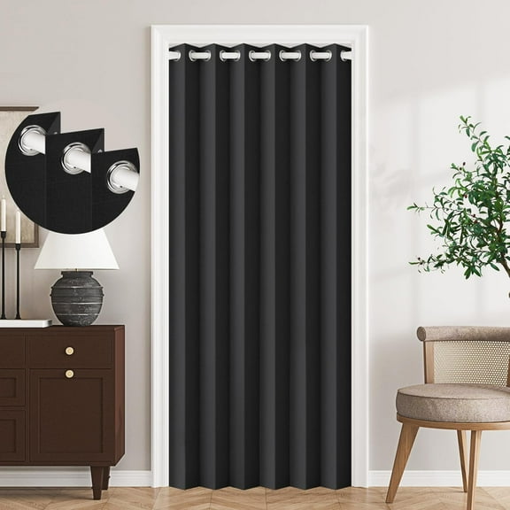 GRA 100% Blackout Accordion Style Door Curtain for Doorways Privacy Magnetic Door Curtain, Temporary Doors for A Room Privacy, 1 Panel, W45 x L80, Black