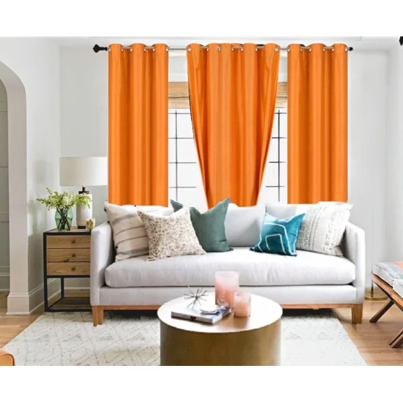 Gorgeous Home Linen Adam 100% Blackout Window Drapes 84 inch Bronze Grommet Top Curtain Panels for Living Room & Bedroom, 2-Pack (Orange)