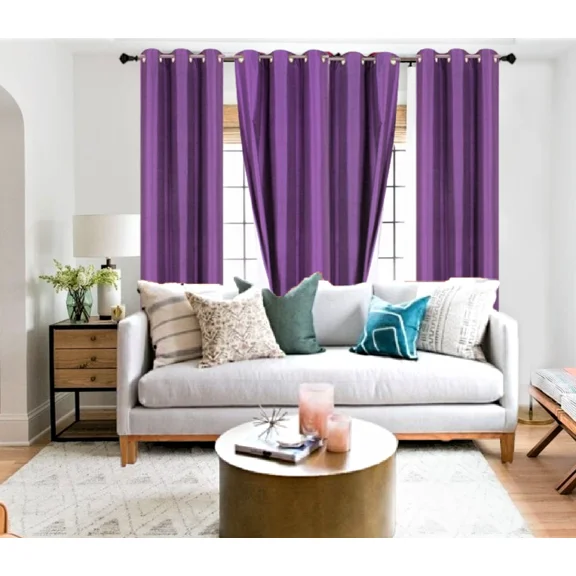 Gorgeous Home Linen Adam 100% Blackout Window Drapes 84 inch Bronze Grommet Top Curtain Panels for Living Room & Bedroom, 2-Pack (Purple)