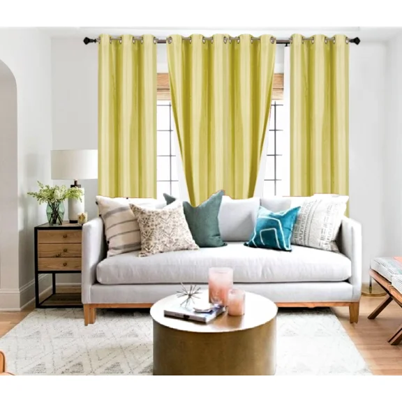 Gorgeous Home Linen Adam 100% Blackout Window Drapes 84 inch Bronze Grommet Top Curtain Panels for Living Room & Bedroom, 2-Pack (Yellow)