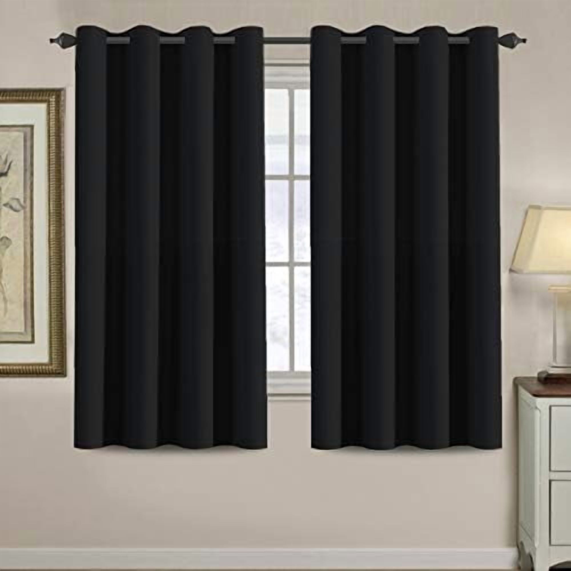 100% Blackout Bedroom Curtains Drapes 63 Inch Length Thermal Insulated ...