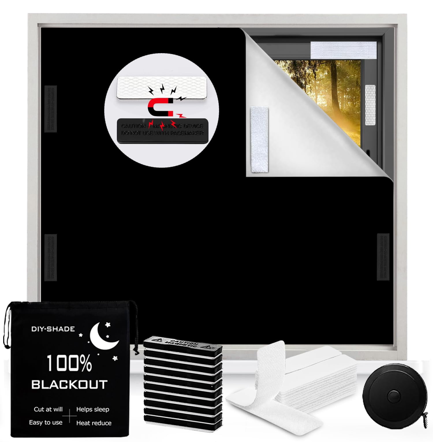 100% Blackout Blind Magnetic Window Cover 118 X 57inch Black Out Curtains With Strong Magnet No Drill Cuttable Shades For Bedroom Nursery Rv Media Room