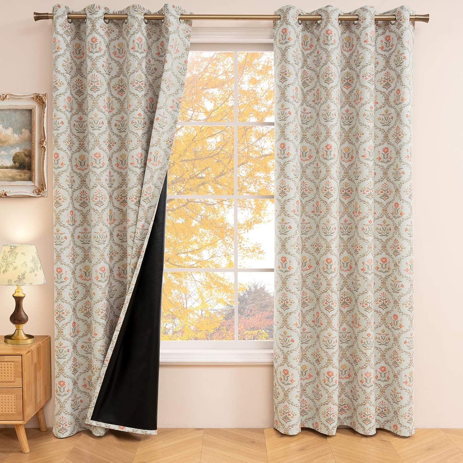 100% Blackout Block Print Thermal Curtains for Winter Insulated
