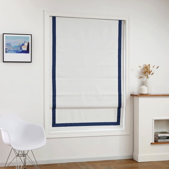 100% Blackout Cordless Roman Shades with Ribbon Border, Premium Blind for Windows, 46x64" Navy
