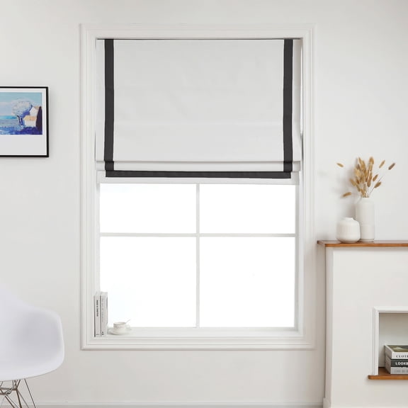 100% Blackout Cordless Roman Shades with Ribbon Border, Premium Blind for Windows, 48x64" Black