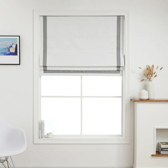 100% Blackout Cordless Roman Shades with Ribbon Border, Premium Blind for Windows
