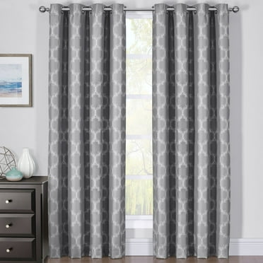 100% Blackout Curtain Panels Alana Woven Jacquard Triple Pass Thermal Insulated (Set of 2 Panels)- 84x96 - Gray