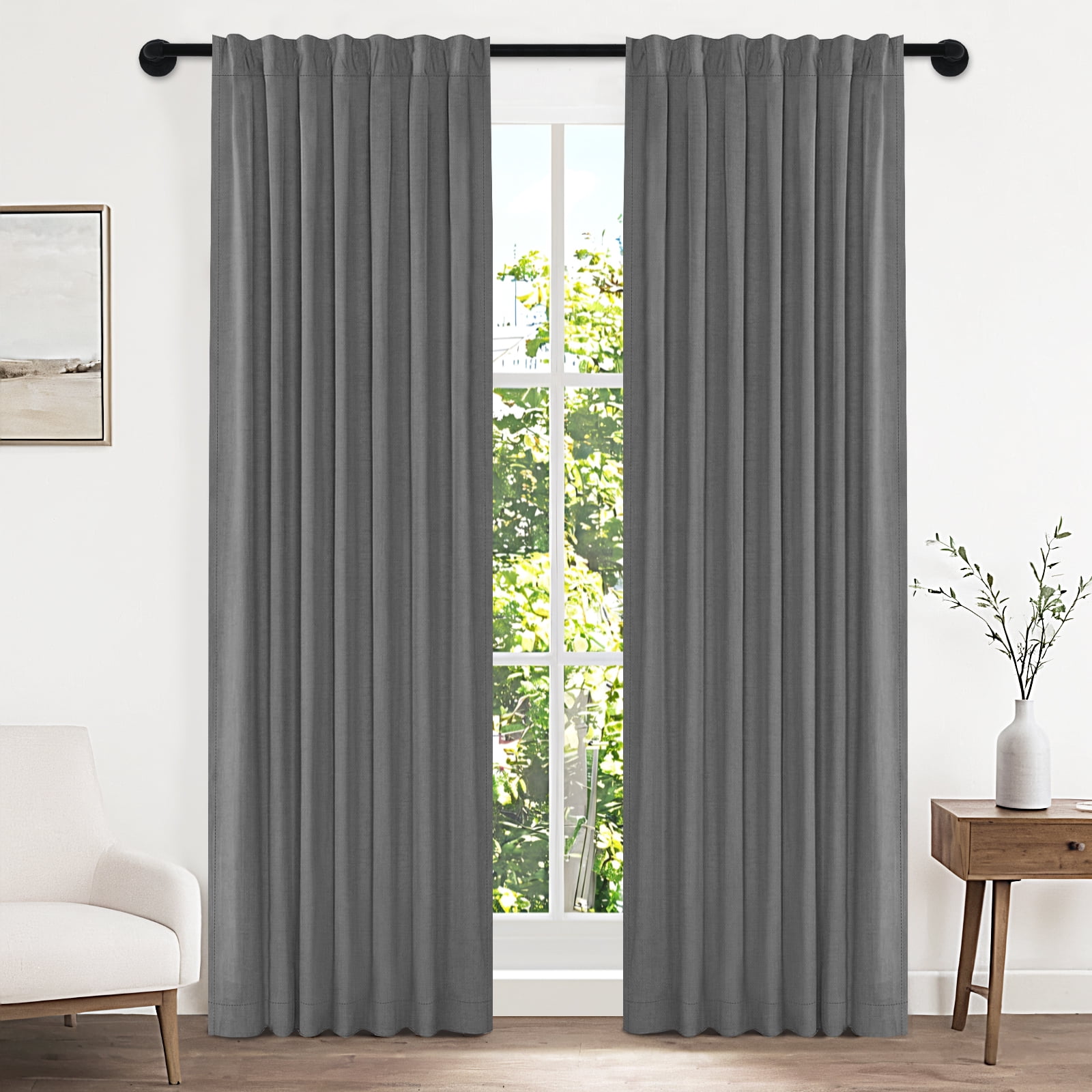 100% Blackout Curtains 2 Panels Set, 52" Back Tab/Rod Pocket with