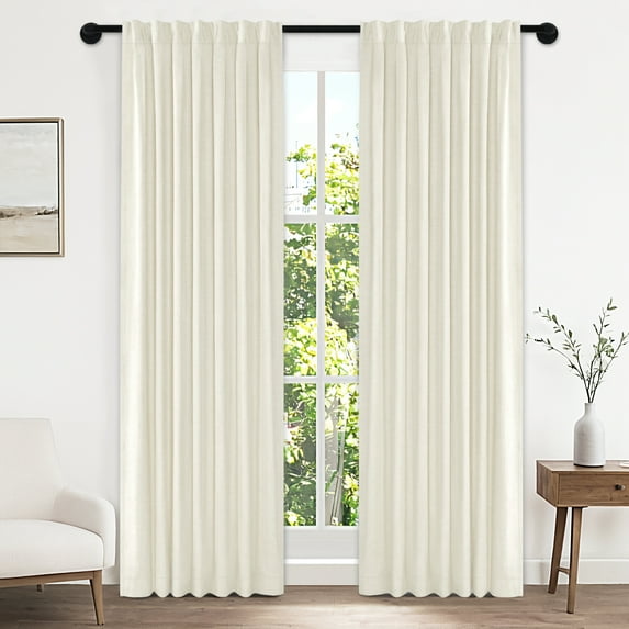 100% Blackout Curtains 2 Panels Set, 52" Back Tab/Rod Pocket with Machine Washable Linen Textured Blackout Drape for Bedroom, Curtains,Light Cream