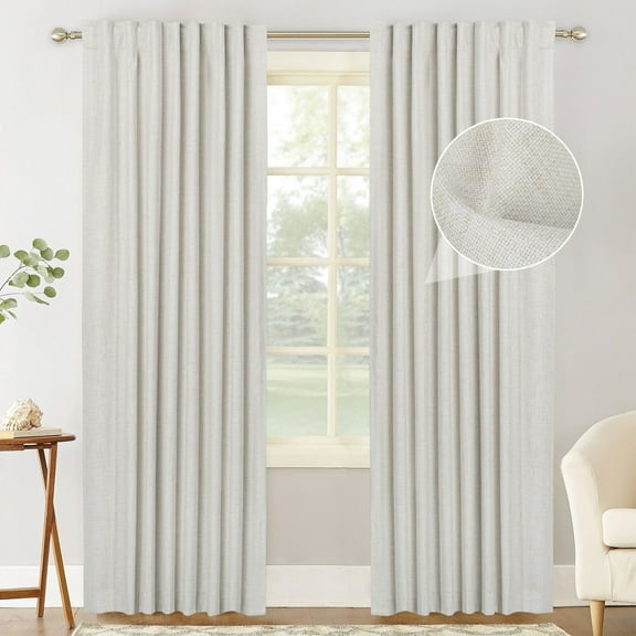 100% Blackout Curtains 2 Panels Set, Machine Washable Linen Textured Blackout drape for Bedroom, Back Tab/Rod Pocket Curtains, Beige & W50" x L84"