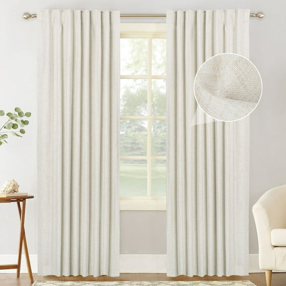 100% Blackout Curtains 2 Panels Set, Machine Washable Linen Textured Blackout drape for Bedroom, Back Tab/Rod Pocket Curtains , Cream, W50" x L84"