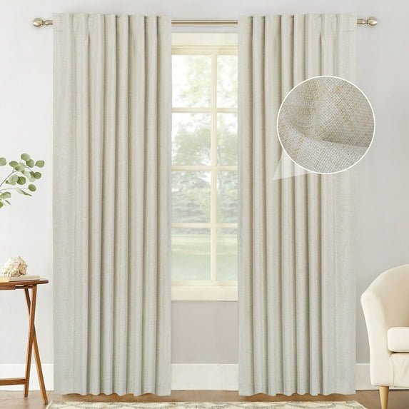 100% Blackout Curtains 2 Panels Set, Machine Washable Linen Textured Blackout drape for Bedroom, Back Tab/Rod Pocket Curtains , Oatmeal, W50" x L63"