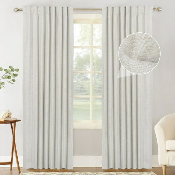 100% Blackout Curtains 2 Panels Set, Machine Washable Linen Textured Blackout drape for Bedroom, Back Tab/Rod Pocket Curtains, W50" x L72" & Beige
