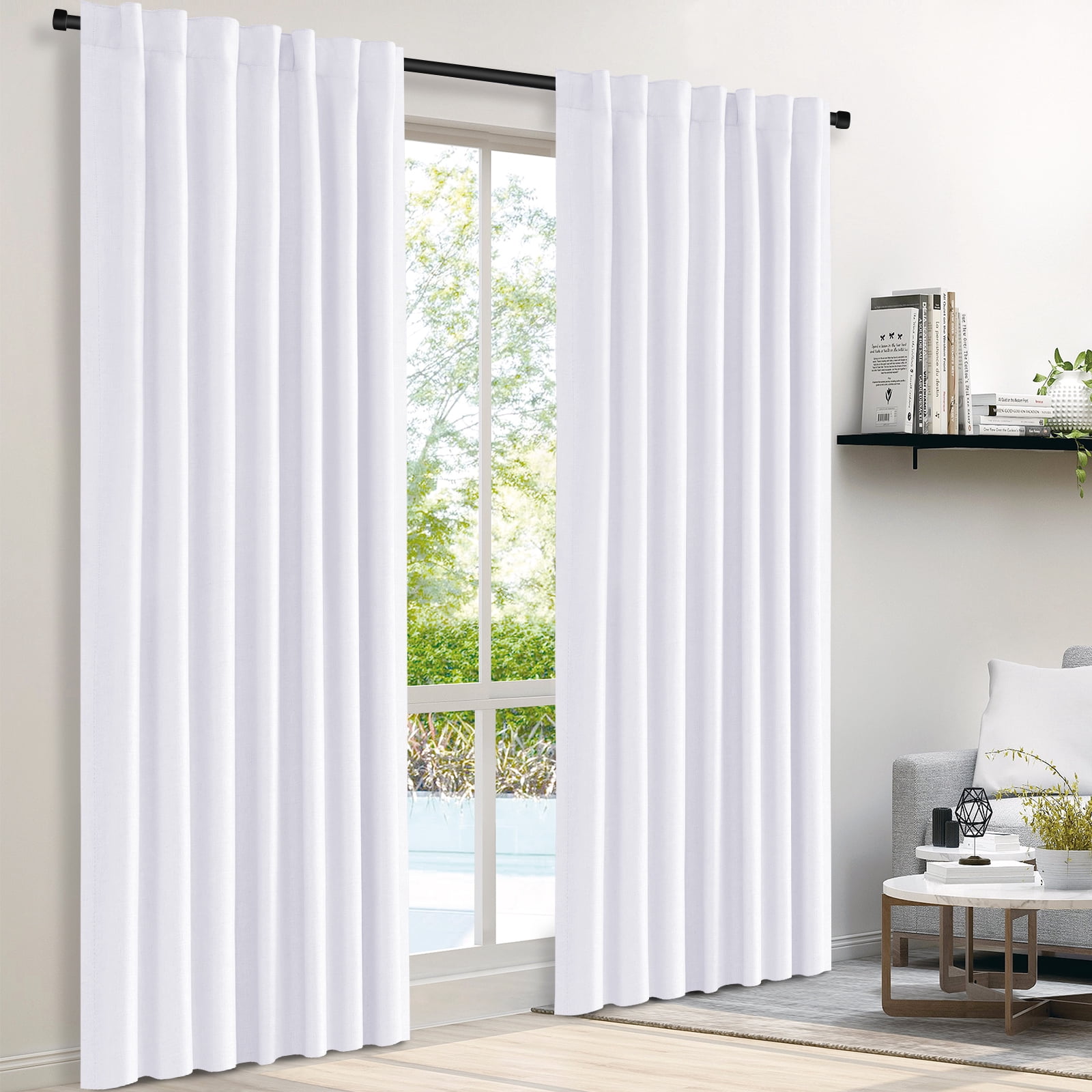 100% Blackout Curtains 2 Panels Set, Machine Washable Linen Textured