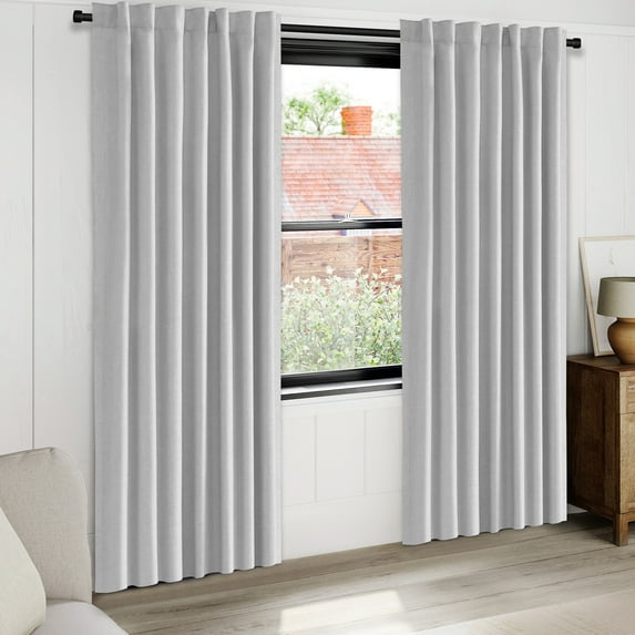 100% Blackout Curtains 2 Panels Set, Thermal Insulated Linen Textured Blackout drape for Bedroom, Back Tab/Rod Pocket Curtains, Grey W50" X L102"