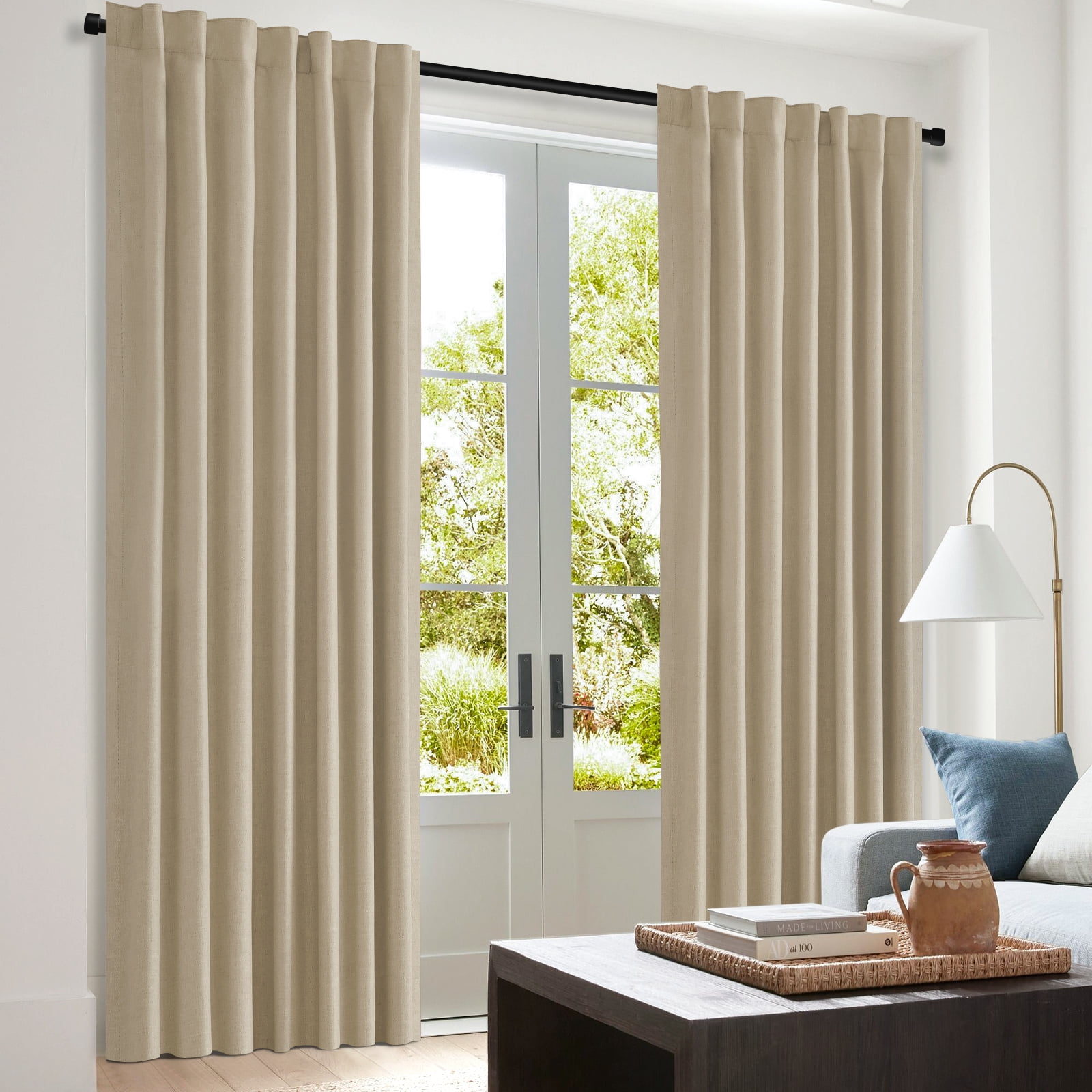 Fusion Beige Thermal Eyelet Curtains - 2 Panels, 90" X 72" (228x183cm), Room Darkening, 100% Polyester