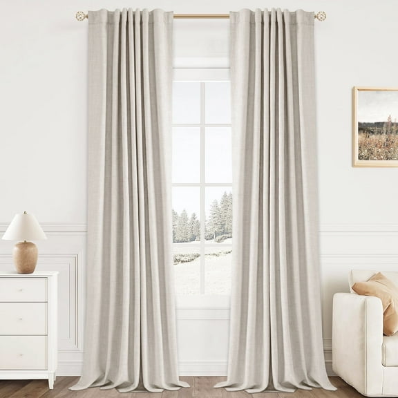 100% Blackout Curtains,50"Wx84"L Faux Linen Textured Back Tab/Rod Pocket Curtain,2 Panels Set,Thermal Insulated Curtains for Livingroom,Cream